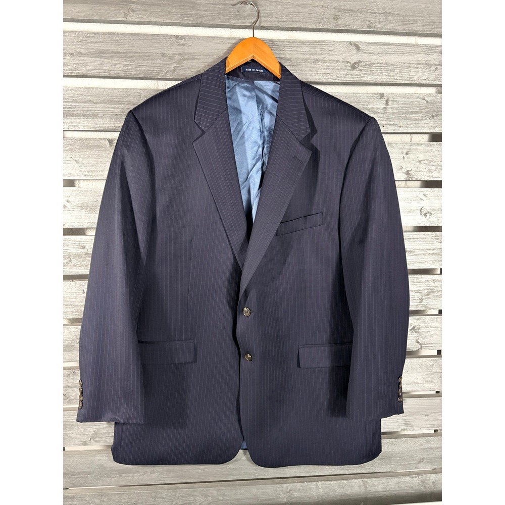 Ralph Lauren Mens Navy Blue Pinstripe Wool Cashmere Blazer Jacket 50L Vtg